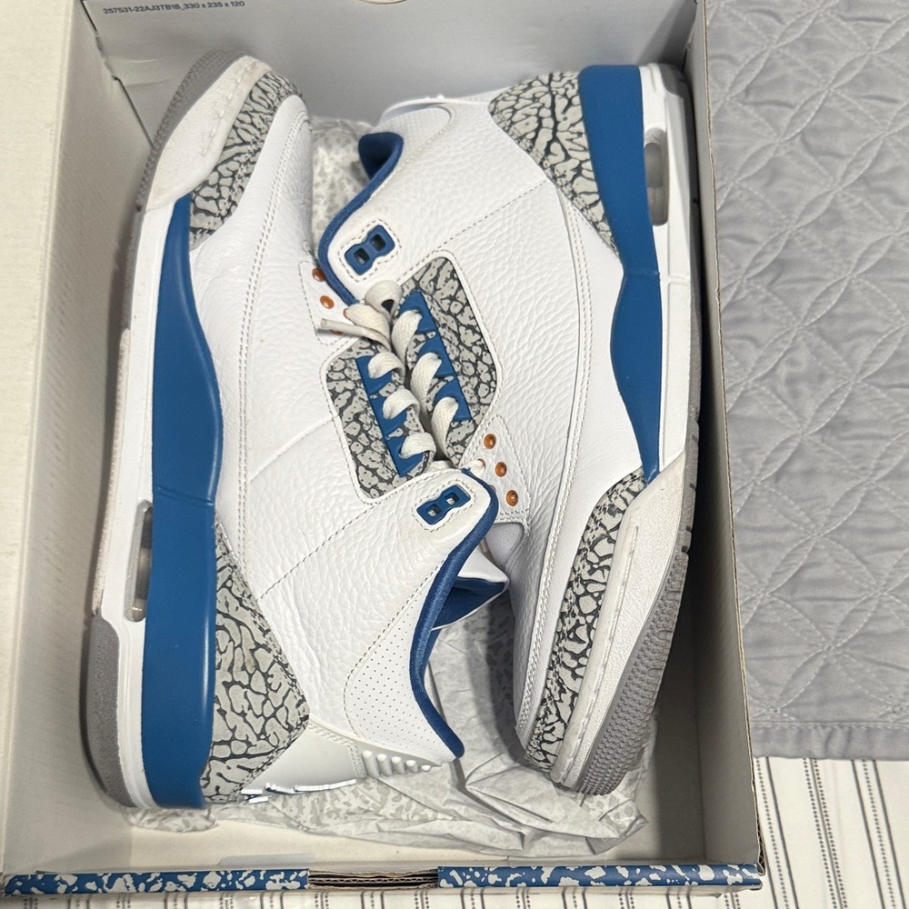 Jordan White and Blue Sneakers with Gray Accents